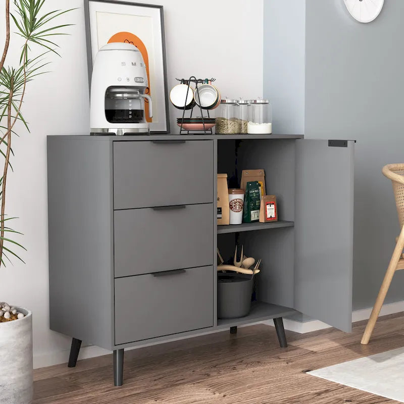 Meuble de rangement moderne avec 3 tiroirs et une étagère réglable pour salon, bureau à domicile, entrée.