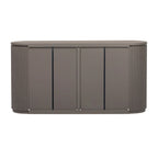 Armoire de rangement moderne avec étagères réglables, poignées en métal et portes à rayures verticales