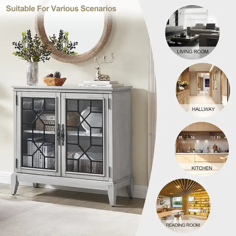 Buffet et vaisselier, meuble console d'appoint au style vieilli pour entrée, salon, chambre ou cuisine