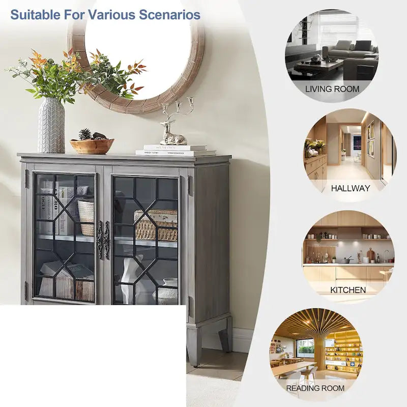 Buffet et vaisselier, meuble console d'appoint au style vieilli pour entrée, salon, chambre ou cuisine