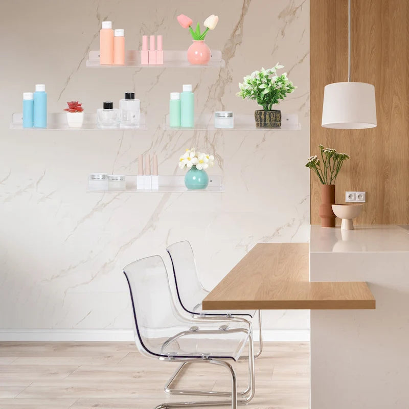Étagères flottantes murales en acrylique transparent, étagères en acrylique transparent pour salle de bain, chambre et salon, étagère murale transparente