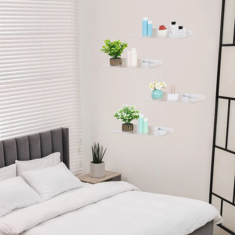 Étagères flottantes murales en acrylique transparent, étagères en acrylique transparent pour salle de bain, chambre et salon, étagère murale transparente