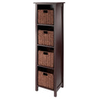 Étagère de rangement 5 pièces avec 4 paniers tressés pliables - 56 - Brun noyer