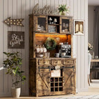 Meuble bar à café de style ferme moderne avec éclairage LED et prises électriques, meuble de cuisine