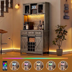 Meuble bar à café de style ferme moderne avec éclairage LED et prises électriques, meuble de cuisine
