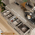 Meuble bar à café de style ferme moderne avec éclairage LED et prises électriques, meuble de cuisine