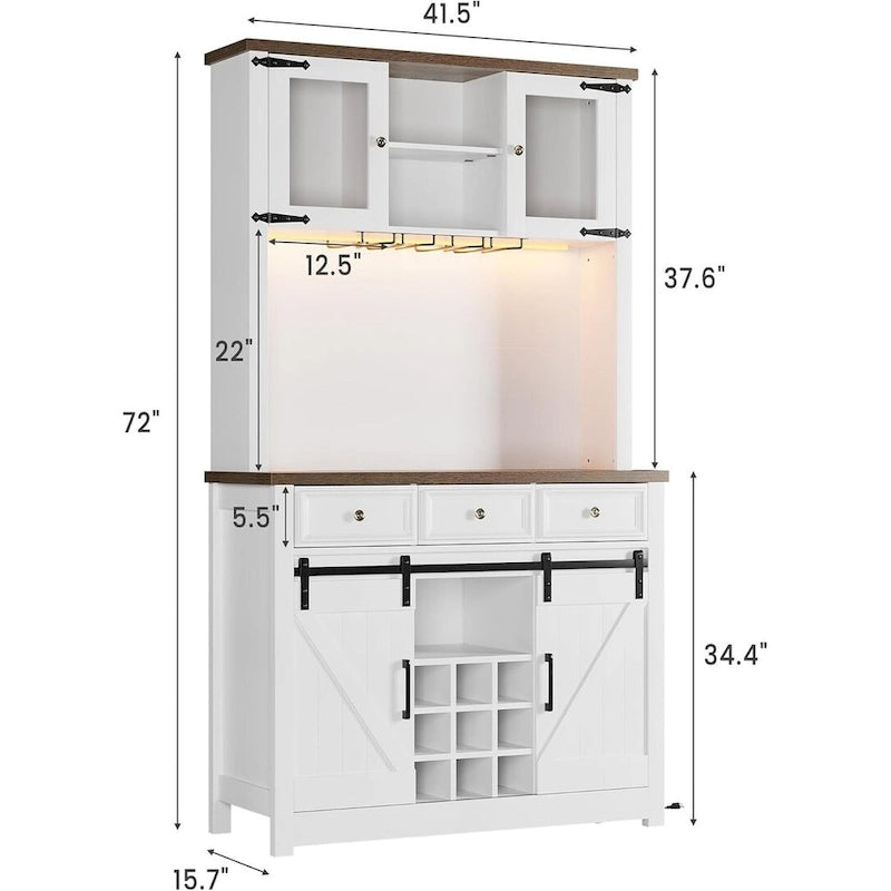 Meuble bar à café de style ferme moderne avec éclairage LED et prises électriques, meuble de cuisine