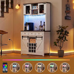 Meuble bar à café de style ferme moderne avec éclairage LED et prises électriques, meuble de cuisine