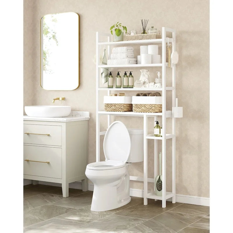 Étagère de rangement à 4 niveaux pour toilettes, gain de place, avec étagères réglables et structure en osier - 32,7 cm (L) x 10,2 cm (l) x 72,8 cm (H)