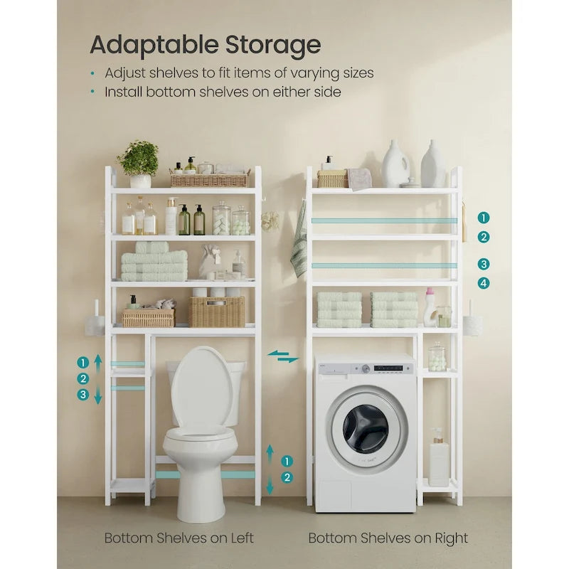 Étagère de rangement à 4 niveaux pour toilettes, gain de place, avec étagères réglables et structure en osier - 32,7 cm (L) x 10,2 cm (l) x 72,8 cm (H)