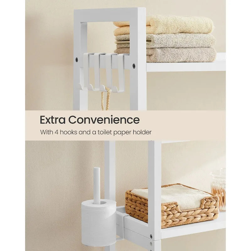 Étagère de rangement à 4 niveaux pour toilettes, gain de place, avec étagères réglables et structure en osier - 32,7 cm (L) x 10,2 cm (l) x 72,8 cm (H)