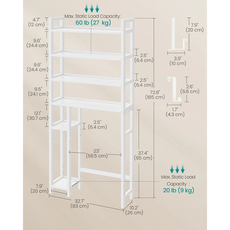 Étagère de rangement à 4 niveaux pour toilettes, gain de place, avec étagères réglables et structure en osier - 32,7 cm (L) x 10,2 cm (l) x 72,8 cm (H)