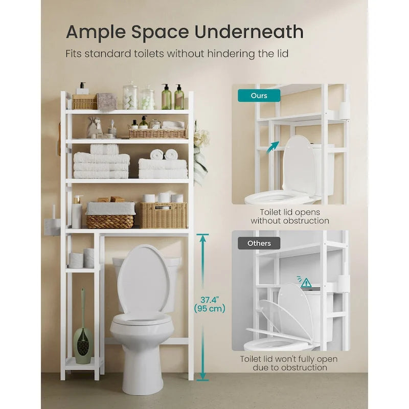 Étagère de rangement à 4 niveaux pour toilettes, gain de place, avec étagères réglables et structure en osier - 32,7 cm (L) x 10,2 cm (l) x 72,8 cm (H)