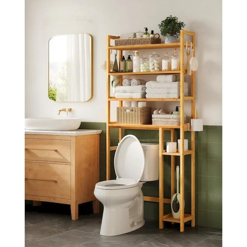 Étagère de rangement à 4 niveaux pour toilettes, gain de place, avec étagères réglables et structure en osier - 32,7 cm (L) x 10,2 cm (l) x 72,8 cm (H)