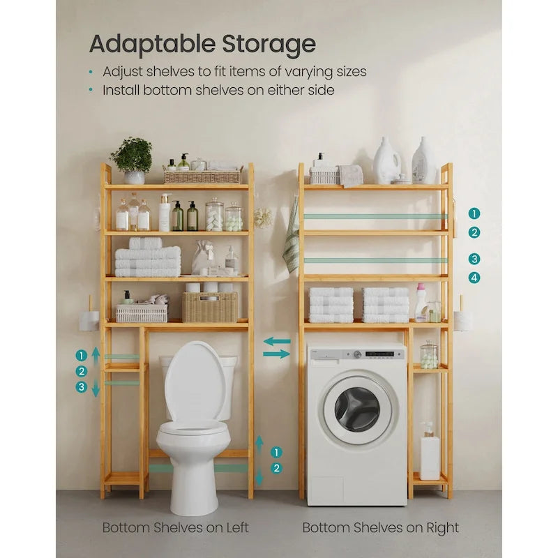 Étagère de rangement à 4 niveaux pour toilettes, gain de place, avec étagères réglables et structure en osier - 32,7 cm (L) x 10,2 cm (l) x 72,8 cm (H)