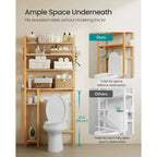 Étagère de rangement à 4 niveaux pour toilettes, gain de place, avec étagères réglables et structure en osier - 32,7 cm (L) x 10,2 cm (l) x 72,8 cm (H)