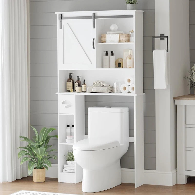 Armoire de rangement à suspendre au-dessus des toilettes, organisateur de salle de bain à double porte avec étagères réglables et porte-papier toilette