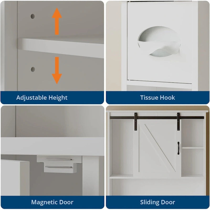 Armoire de rangement à suspendre au-dessus des toilettes, organisateur de salle de bain à double porte avec étagères réglables et porte-papier toilette