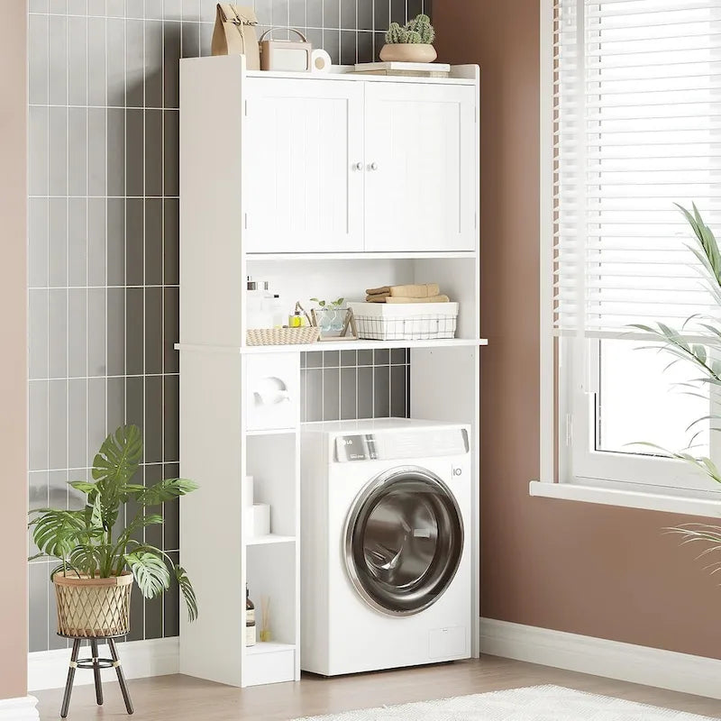 Armoire de rangement à suspendre au-dessus des toilettes, organisateur de salle de bain à double porte avec étagères réglables et porte-papier toilette
