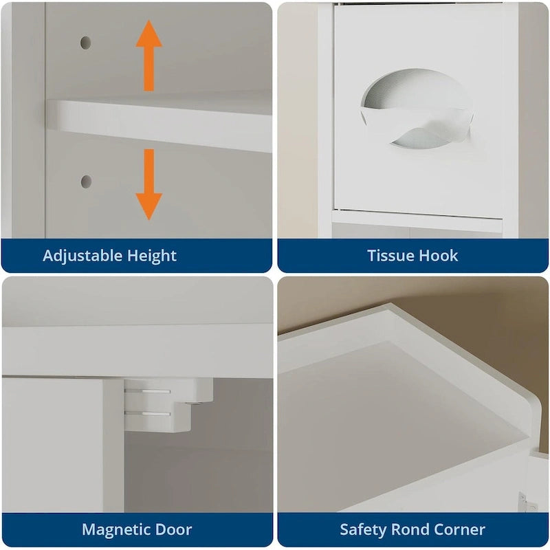 Armoire de rangement à suspendre au-dessus des toilettes, organisateur de salle de bain à double porte avec étagères réglables et porte-papier toilette