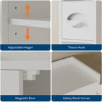 Armoire de rangement à suspendre au-dessus des toilettes, organisateur de salle de bain à double porte avec étagères réglables et porte-papier toilette