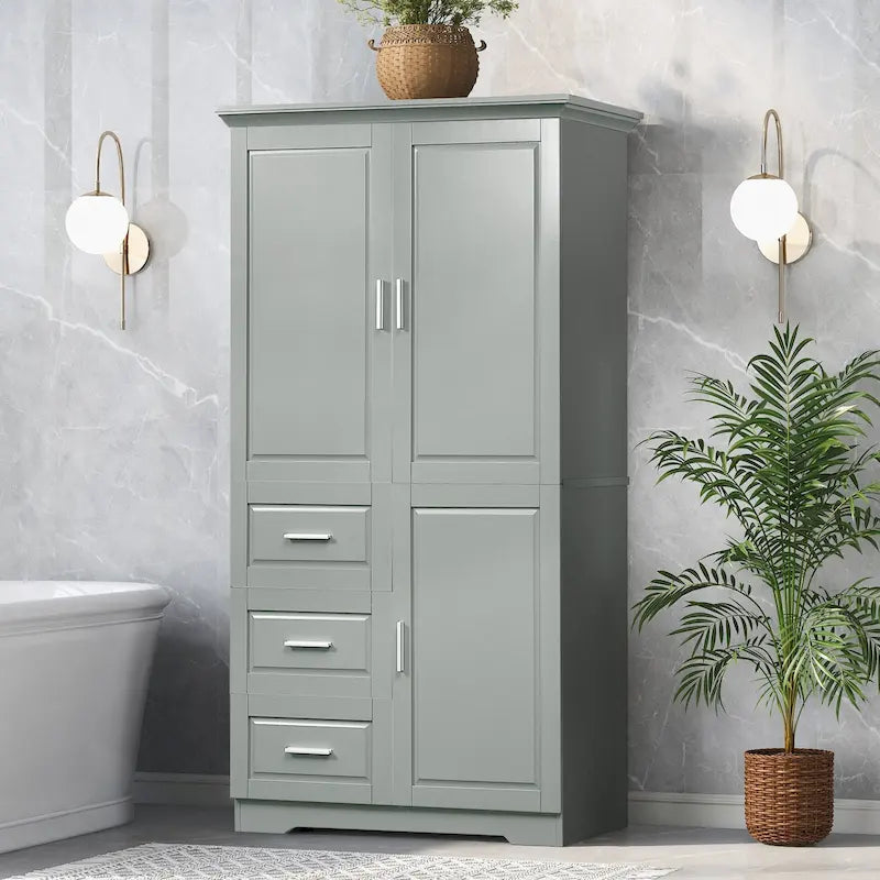 Armoire de rangement haute et large avec portes pour salle de bain/bureau, trois tiroirs - N/A
