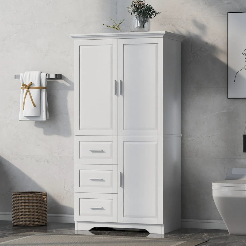 Armoire de rangement haute et large avec portes pour salle de bain/bureau, trois tiroirs - N/A