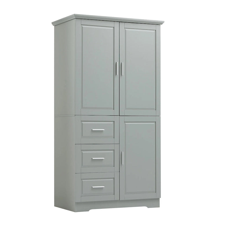 Armoire de rangement haute et large avec portes pour salle de bain/bureau, trois tiroirs - N/A