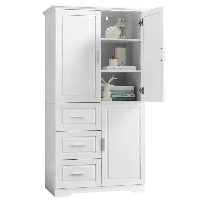 Armoire de rangement haute et large avec portes pour salle de bain/bureau, trois tiroirs - N/A