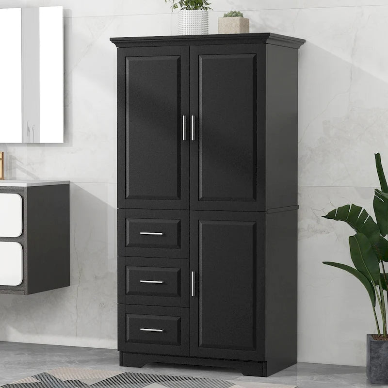 Armoire de rangement haute et large avec portes pour salle de bain/bureau, trois tiroirs - N/A