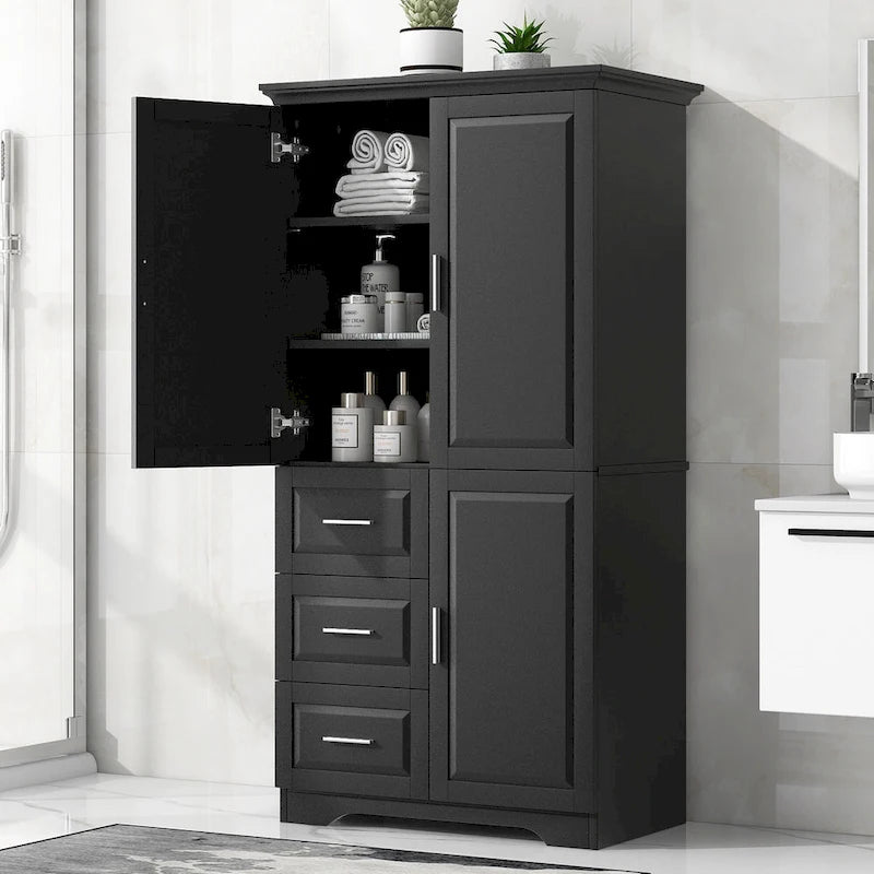 Armoire de rangement haute et large avec portes pour salle de bain/bureau, trois tiroirs - N/A
