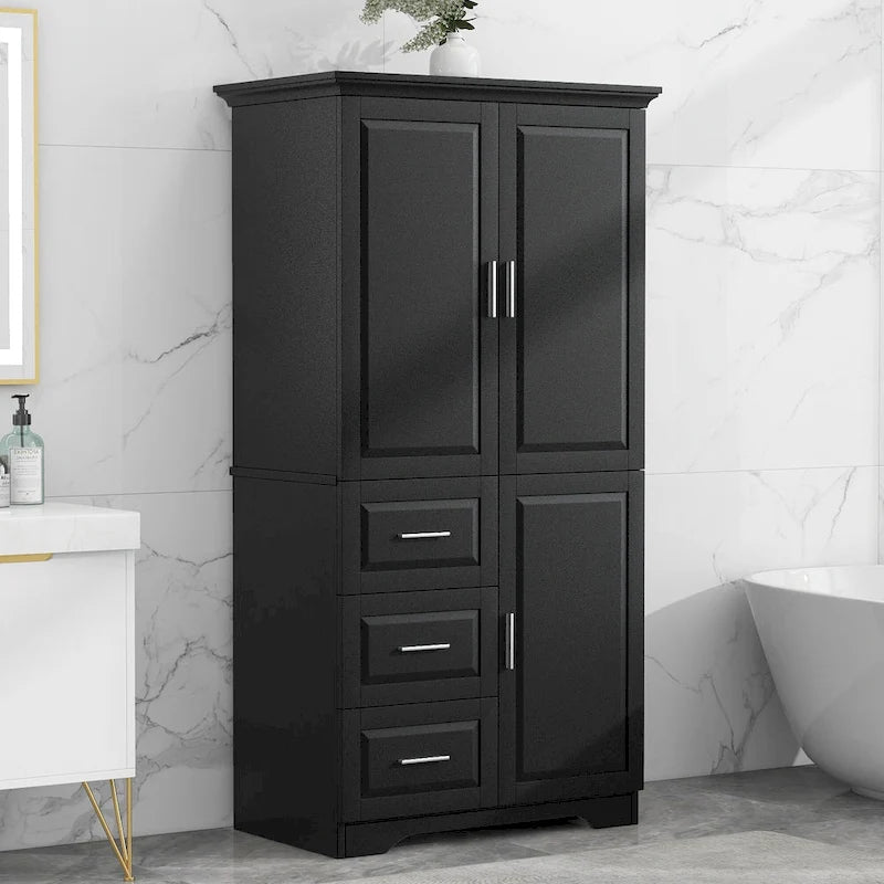 Armoire de rangement haute et large avec portes pour salle de bain/bureau, trois tiroirs - N/A