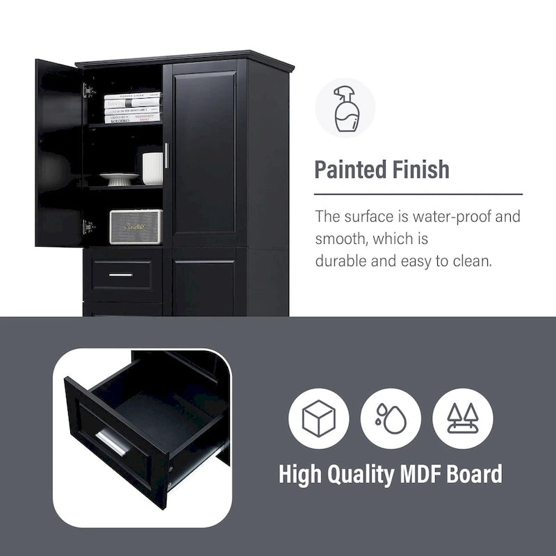 Armoire de rangement haute et large avec portes pour salle de bain/bureau, trois tiroirs - N/A