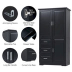 Armoire de rangement haute et large avec portes pour salle de bain/bureau, trois tiroirs - N/A