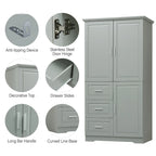 Armoire de rangement haute et large avec portes pour salle de bain/bureau, trois tiroirs - N/A