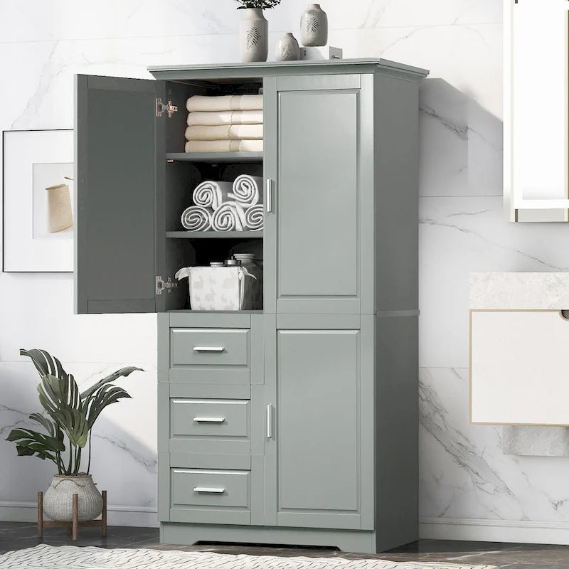 Armoire de rangement haute et large avec portes pour salle de bain/bureau, trois tiroirs - N/A