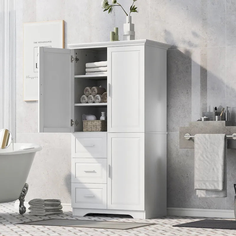 Armoire de rangement haute et large avec portes pour salle de bain/bureau, trois tiroirs - N/A