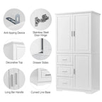 Armoire de rangement haute et large avec portes pour salle de bain/bureau, trois tiroirs - N/A