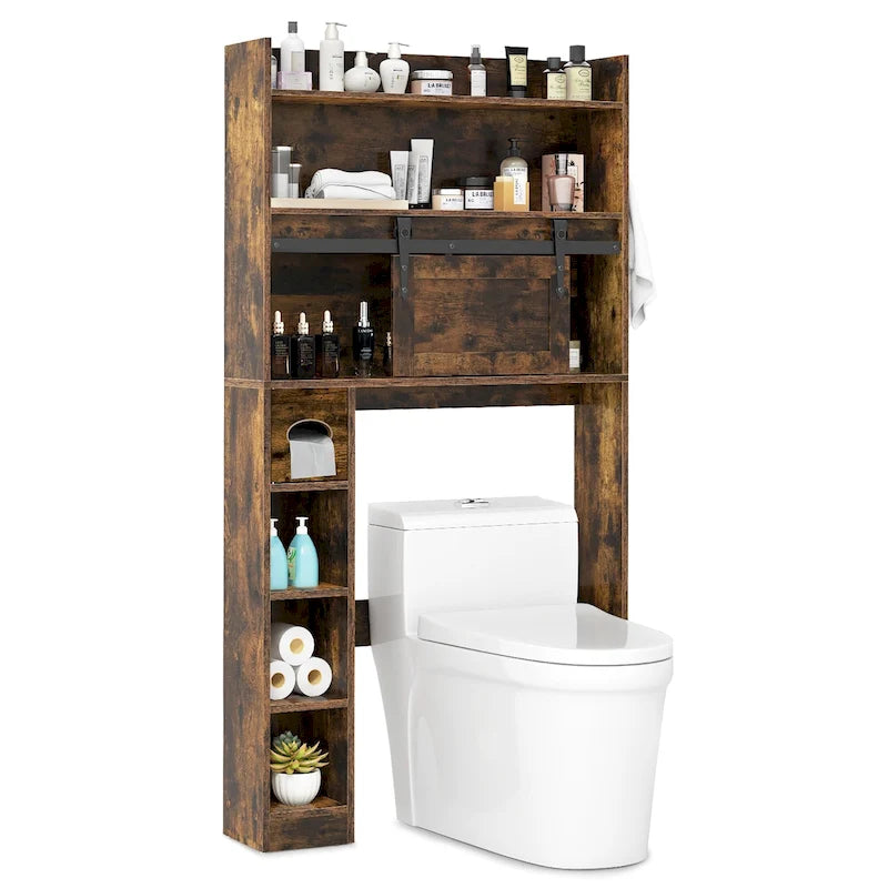 Armoire de rangement Gymax à installer au-dessus des toilettes avec porte coulissante de style grange, réglable