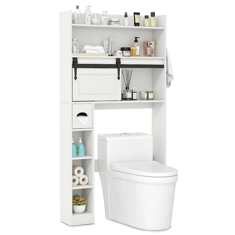 Armoire de rangement Gymax à installer au-dessus des toilettes avec porte coulissante de style grange, réglable