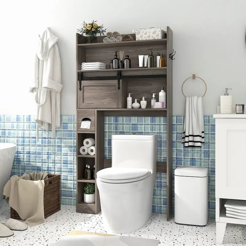 Armoire de rangement Gymax à installer au-dessus des toilettes avec porte coulissante de style grange, réglable