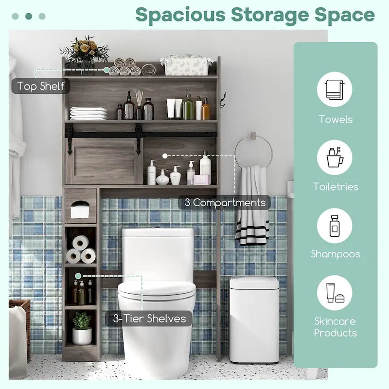 Armoire de rangement Gymax à installer au-dessus des toilettes avec porte coulissante de style grange, réglable