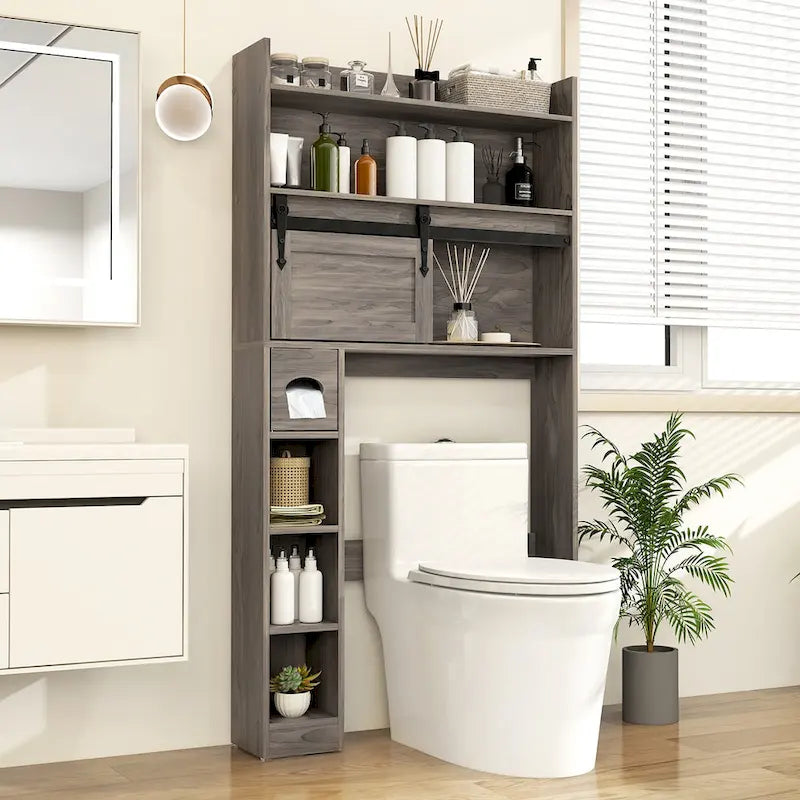 Armoire de rangement Gymax à installer au-dessus des toilettes avec porte coulissante de style grange, réglable