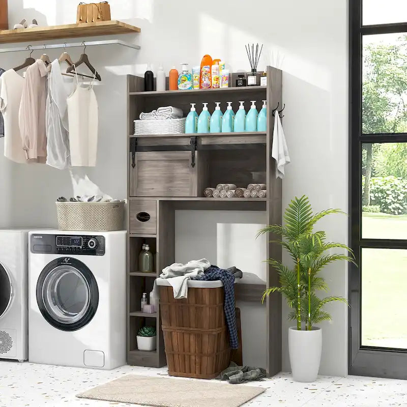 Armoire de rangement Gymax à installer au-dessus des toilettes avec porte coulissante de style grange, réglable