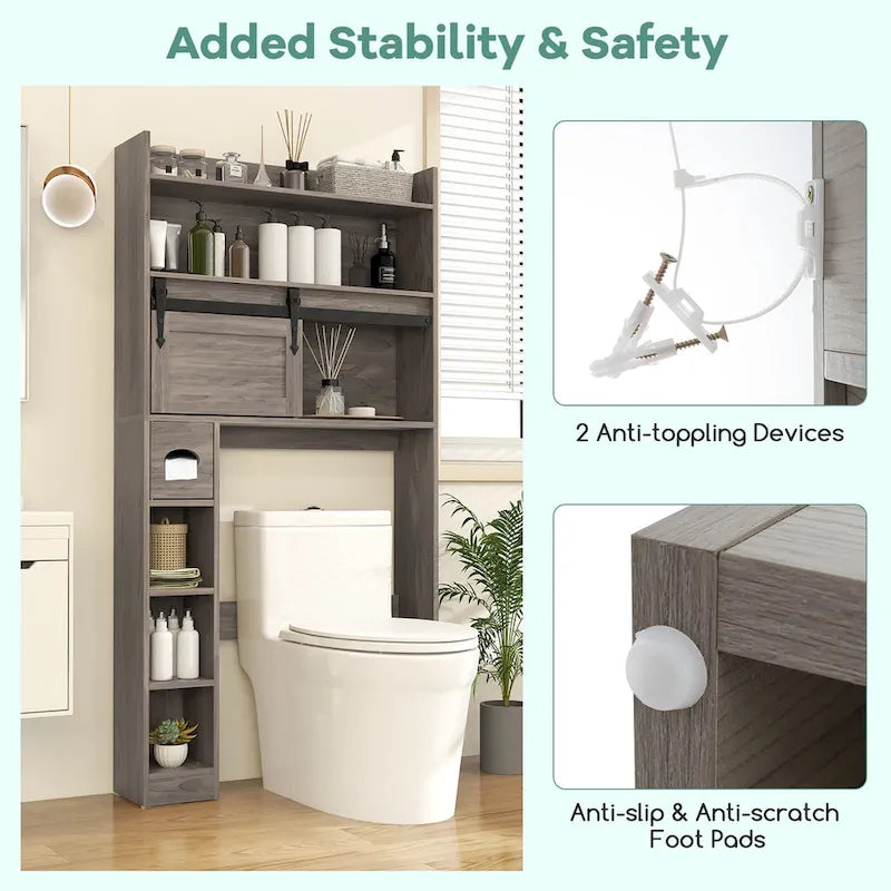 Armoire de rangement Gymax à installer au-dessus des toilettes avec porte coulissante de style grange, réglable