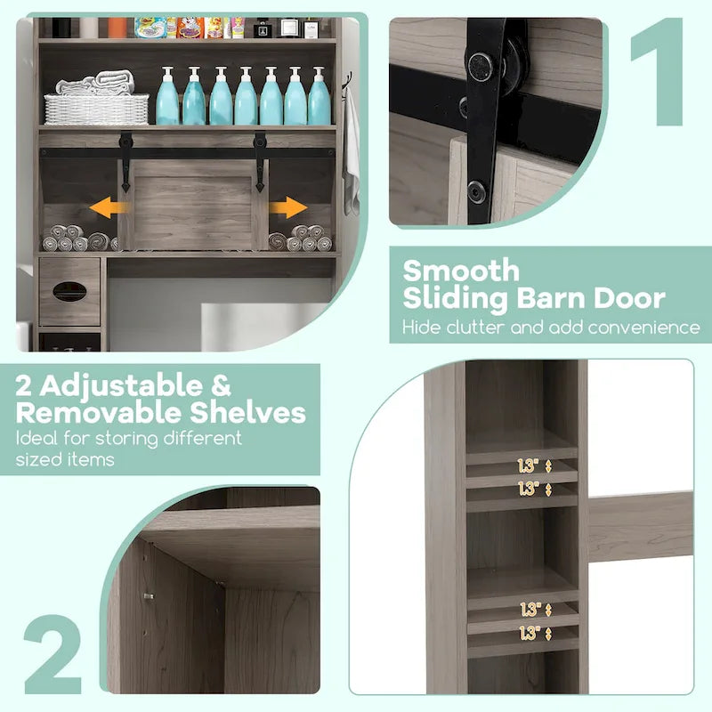 Armoire de rangement Gymax à installer au-dessus des toilettes avec porte coulissante de style grange, réglable