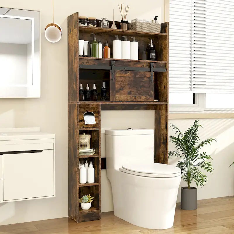 Armoire de rangement Gymax à installer au-dessus des toilettes avec porte coulissante de style grange, réglable