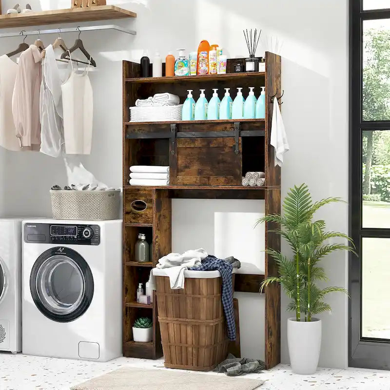 Armoire de rangement Gymax à installer au-dessus des toilettes avec porte coulissante de style grange, réglable
