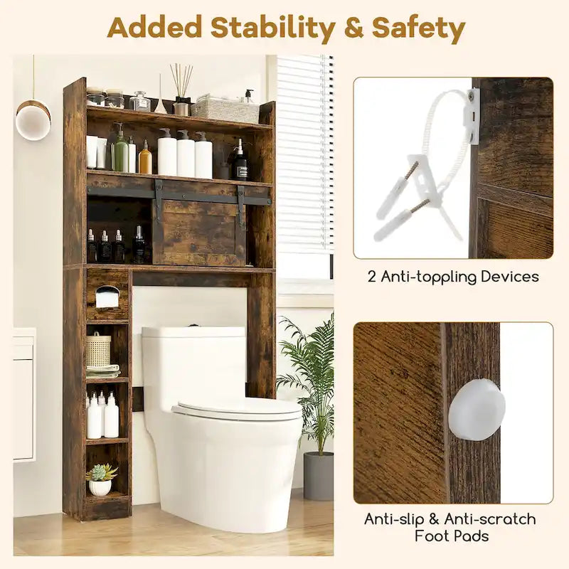 Armoire de rangement Gymax à installer au-dessus des toilettes avec porte coulissante de style grange, réglable
