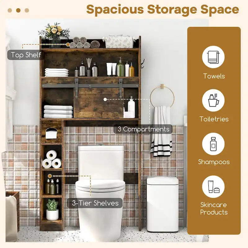 Armoire de rangement Gymax à installer au-dessus des toilettes avec porte coulissante de style grange, réglable